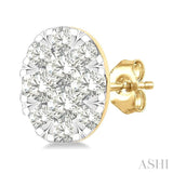 1/6 Ctw Lovebright Petite Oval Shape Round Cut Diamond Fashion Stud Earring in 10K Yellow Gold