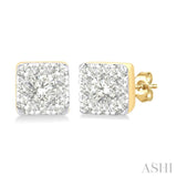 1/6 Ctw Lovebright Petite Square Shape Round Cut Diamond Fashion Stud Earring in 10K Yellow Gold