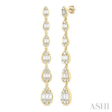 1 1/2 ctw Pear Shape Fusion Baguette and Round Cut Diamond Fashion Long Earring in 14K Yellow Gold