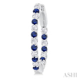 1.8 MM Sapphire and 1/2 Ctw Round Cut Inside-Out Diamond Precious Hoop Earrings in 14K White Gold