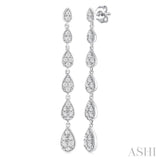 1/2 ctw Graduated Pear Shape Round Cut Diamond Fashion Long Earring in 14K White Gold