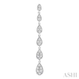 1/2 ctw Graduated Pear Shape Round Cut Diamond Fashion Long Earring in 14K White Gold