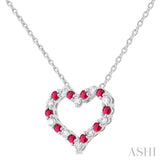 1.4 MM Round Cut Ruby and 1/8 Ctw Open Heart Round Cut Diamond Precious Fashion Pendant With Chain in 14K White Gold