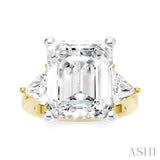 1 1/10 Ctw Emerald Shape Trillion and Round Cut Diamond Semi-Mount Engagement Ring in 14K Yellow and White Gold