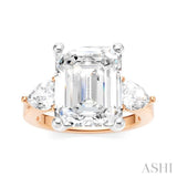 1 1/10 Ctw Tri-Mount Emerald Shape Center Pear and Round Cut Diamond Semi-Mount Engagement Ring in 14K Rose and White Gold