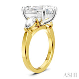 1 1/10 Ctw Tri-Mount Emerald Shape Center Pear and Round Cut Diamond Semi-Mount Engagement Ring in 14K Yellow and White Gold