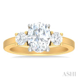 1/2 ctw Tri-Mount Past, Present and Future Oval Shape Center Round Cut Diamond Semi Mount Engagement Ring in 14K Yellow and White Gold