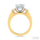 1/2 ctw Tri-Mount Past, Present and Future Oval Shape Center Round Cut Diamond Semi Mount Engagement Ring in 14K Yellow and White Gold