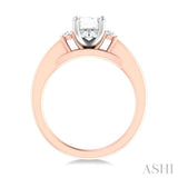 1/4 ctw Tri-Mount Emerald Shape Center Round Cut Diamond Semi Mount Engagement Ring in 14K Rose and White Gold