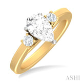 1/4 ctw Tri-Mount Pear Shape Round Cut Diamond Semi Mount Engagement Ring in 14K Yellow and White Gold