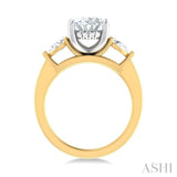 1/2 ctw Tri-Mount Oval Shape Center Pear and Round Cut Diamond Semi Mount Engagement Ring in 14K Yellow and White Gold