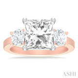 1 ctw Tri-Mount Princess Shape Round Cut Diamond Semi Mount Engagement Ring in 14K Rose and White Gold