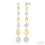 1/2 ctw Two-Toned Puffed Circular Link Round Cut Diamond Fashion Long Earring in 14K Yellow and White Gold