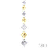 1/2 ctw Two-Toned Puffed Cushion-Shaped Link Round Cut Diamond Fashion Long Earring in 14K Yellow and White Gold