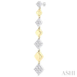 1/2 ctw Two-Toned Puffed Cushion-Shaped Link Round Cut Diamond Fashion Long Earring in 14K Yellow and White Gold