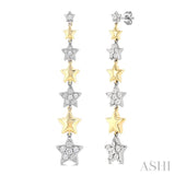1/2 ctw Two-Toned Puffed Star Link Round Cut Diamond Fashion Long Earring in 14K Yellow and White Gold