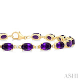 6X4 MM Oval Cut Amethyst and 1/6 ctw Round Cut Diamond Semi Precious Tennis Bracelet in 10K Yellow Gold