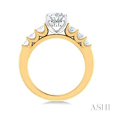 1 ctw Oval Shape Oval and Round Cut Diamond Semi Mount Engagement Ring in 14K Yellow and White Gold