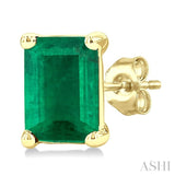 4X3 MM Octagon Shape Emerald Precious Stud Earrings in 14K Yellow Gold