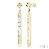 5/8 ctw Kite and Vertical Bar Baguette and Round Cut Diamond Fashion Long Earrings in 14K Yellow Gold