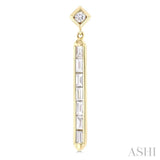5/8 ctw Kite and Vertical Bar Baguette and Round Cut Diamond Fashion Long Earrings in 14K Yellow Gold