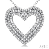 3/8 ctw  Heart Shape Triple Row Round Cut Diamond Fashion Pendant With Chain in 14K White Gold