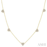 1/4 ctw Heart Motif Round Cut Diamond Station Necklace in 14K Yellow Gold