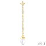 9X7 MM Marquise Link Teardrop Cultured Pearl and 1/2 ctw Round Cut Diamond Long Earring in 14K Yellow Gold