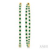 1.8 MM Emerald and Alternating 1 1/2 Ctw Round Cut Inside-Out Diamond Precious Hoop Earrings in 14K Yellow Gold