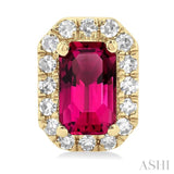 5x3 MM Octagonal Shape Pink Tourmaline and 1/8 ctw Single Cut Diamond Halo Semi Precious Stud Earrings in 14K Yellow Gold