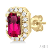 5x3 MM Octagonal Shape Pink Tourmaline and 1/8 ctw Single Cut Diamond Halo Semi Precious Stud Earrings in 14K Yellow Gold