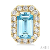 5x3 MM Octagonal Shape Aquamarine and 1/8 ctw Single Cut Diamond Halo Semi Precious Stud Earrings in 10K Yellow Gold