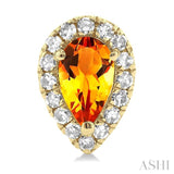 5x3 MM Pear Shape Citrine and 1/8 ctw Single Cut Diamond Halo Semi Precious Stud Earrings in 10K Yellow Gold