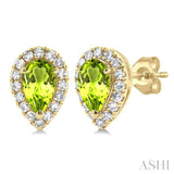 5x3 MM Pear Shape Peridot and 1/8 ctw Single Cut Diamond Halo Semi Precious Stud Earrings in 10K Yellow Gold