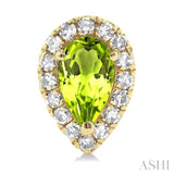 5x3 MM Pear Shape Peridot and 1/8 ctw Single Cut Diamond Halo Semi Precious Stud Earrings in 10K Yellow Gold