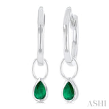 5x3 MM Bezel Set Pear Cut Emerald Precious Fashion Huggie Earrings in 14K White Gold