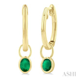 5x3 MM Bezel Set Oval Cut Emerald Precious Fashion Huggie Earrings in 14K Yellow Gold