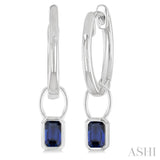 5x3 MM Bezel Set Emerald Cut Sapphire Precious Fashion Huggie Earrings in 14K White Gold
