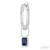 5x3 MM Bezel Set Emerald Cut Sapphire Precious Fashion Huggie Earrings in 14K White Gold