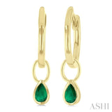 5x3 MM Bezel Set Pear Cut Emerald Precious Fashion Huggie Earrings in 10K Yellow Gold