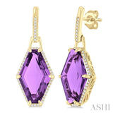 16x10 MM Hexagon Shape Amethyst and 1/4 ctw Round Cut Diamond Halo Semi Precious Earrings in 14K Yellow Gold