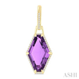 16x10 MM Hexagon Shape Amethyst and 1/4 ctw Round Cut Diamond Halo Semi Precious Earrings in 14K Yellow Gold