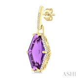 16x10 MM Hexagon Shape Amethyst and 1/4 ctw Round Cut Diamond Halo Semi Precious Earrings in 14K Yellow Gold