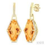 16x10 MM Hexagon Shape Citrine and 1/4 ctw Round Cut Diamond Halo Semi Precious Earrings in 14K Yellow Gold