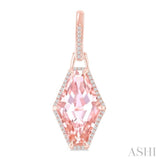 16x10 MM Hexagon Shape Morganite and 1/4 ctw Round Cut Diamond Halo Semi Precious Earrings in 14K Rose Gold
