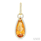 18X8 MM Pear Cut Citrine and 5/8 ctw Round Cut Diamond Halo Semi Precious Earrings in 14K Yellow Gold