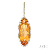 20x8 MM Oval Cut Citrine and 1/2 ctw Round Cut Diamond Halo Semi Precious Earrings in 14K Yellow Gold