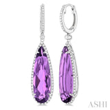 23x7 MM Pear Shape Amethyst and 3/8 ctw Round Cut Diamond Halo Semi Precious Earrings in 14K White Gold