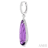 23x7 MM Pear Shape Amethyst and 3/8 ctw Round Cut Diamond Halo Semi Precious Earrings in 14K White Gold