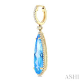 23x7 MM Pear Shape Blue Topaz and 3/8 ctw Round Cut Diamond Halo Semi Precious Earrings in 14K Yellow Gold